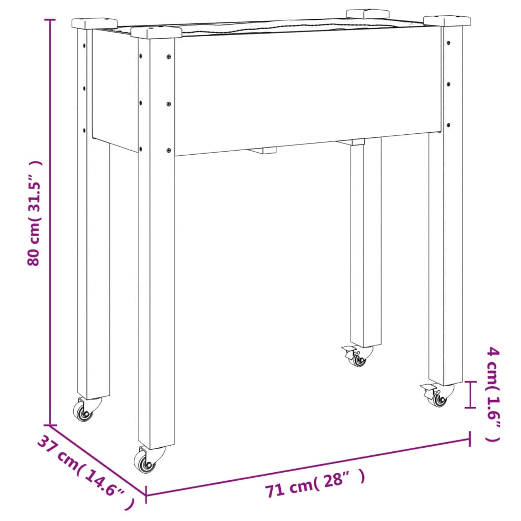 vidaXL Jardinieră pe roți cu căptușeală gri 71x37x80cm lemn masiv brad