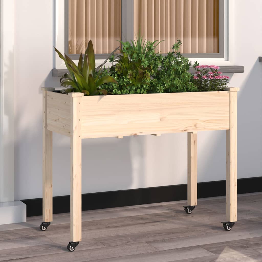 vidaXL Jardinieră cu roți și căptușeală 118x59x80cm lemn masiv de brad vidaXL Jardinieră cu roți și căptușeală 118x59x80cm lemn masiv de brad