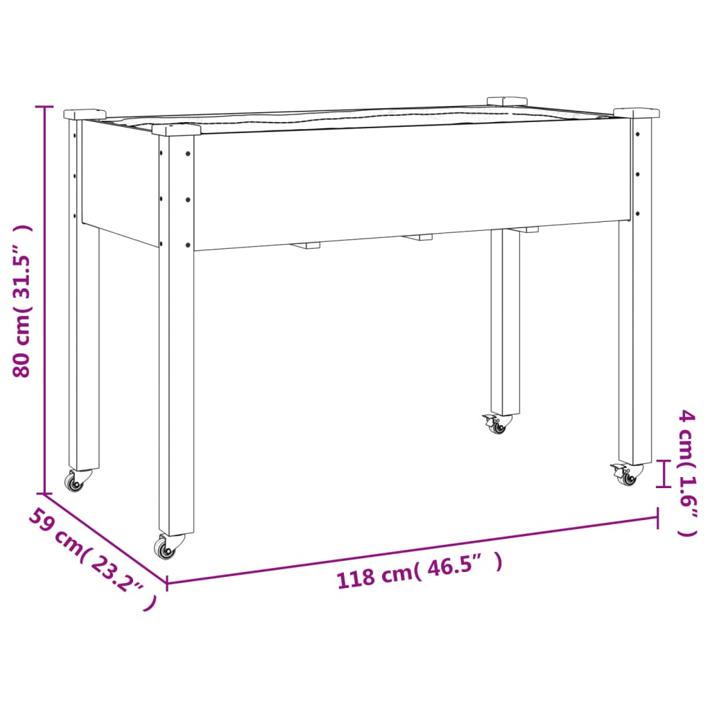 vidaXL Jardinieră cu roți&căptușeală maro 118x59x76 cm lemn masiv brad vidaXL Jardinieră cu roți&căptușeală maro 118x59x76 cm lemn masiv brad