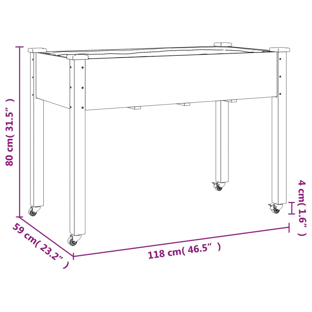 vidaXL Jardinieră pe roți cu căptușeală 118x59x80cm lemn masiv de brad vidaXL Jardinieră pe roți cu căptușeală 118x59x80cm lemn masiv de brad