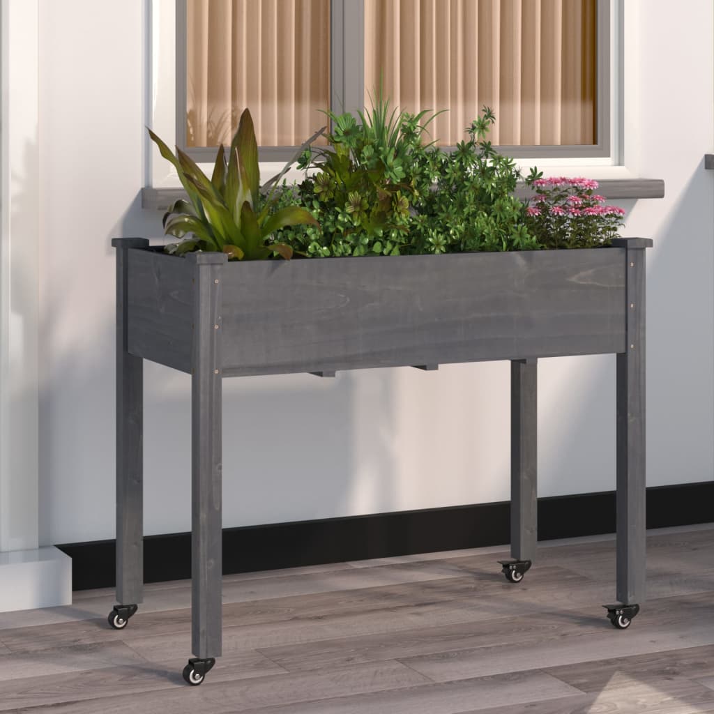 vidaXL Jardinieră pe roți cu căptușeală 118x59x80cm lemn masiv de brad vidaXL Jardinieră pe roți cu căptușeală 118x59x80cm lemn masiv de brad
