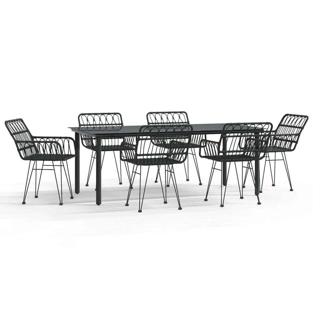 vidaXL Set mobilier de grădină, 7 piese, negru, poliratan