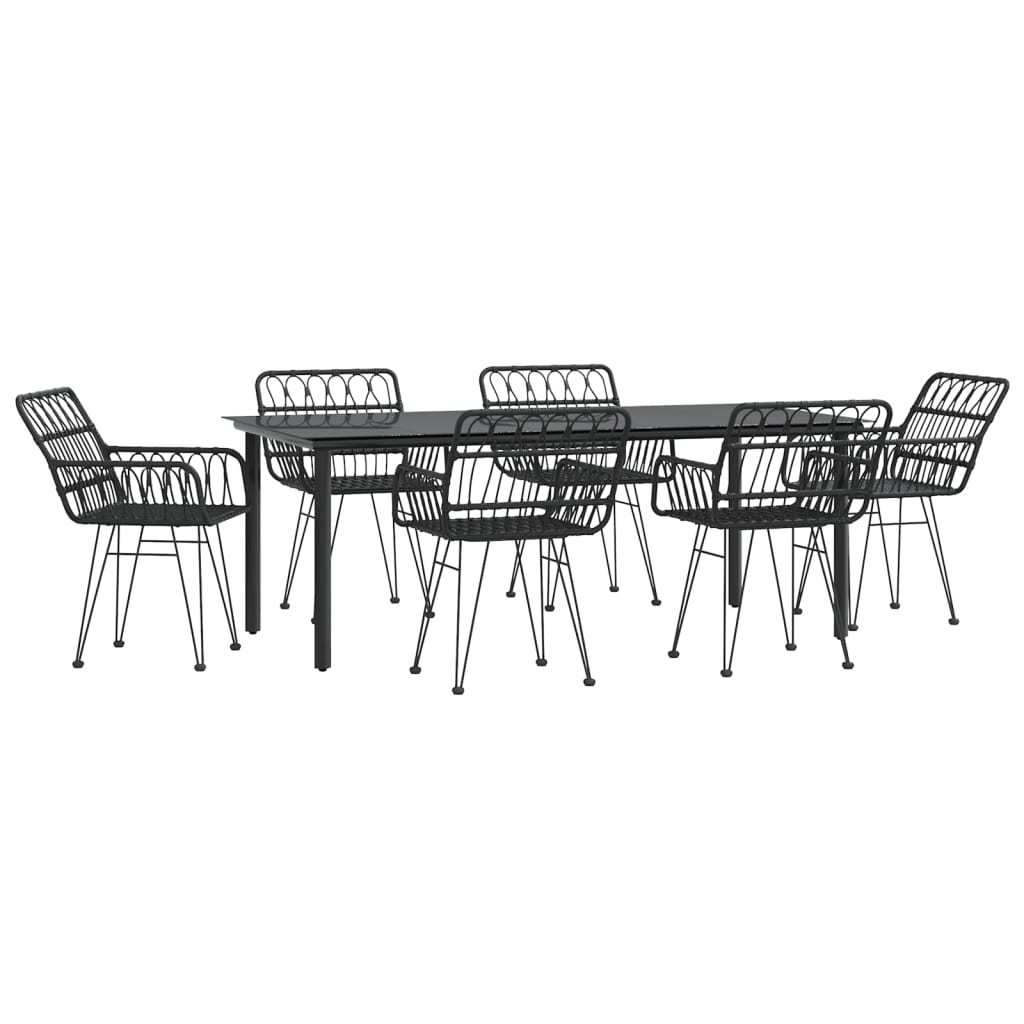 vidaXL Set mobilier de grădină, 7 piese, negru, poliratan