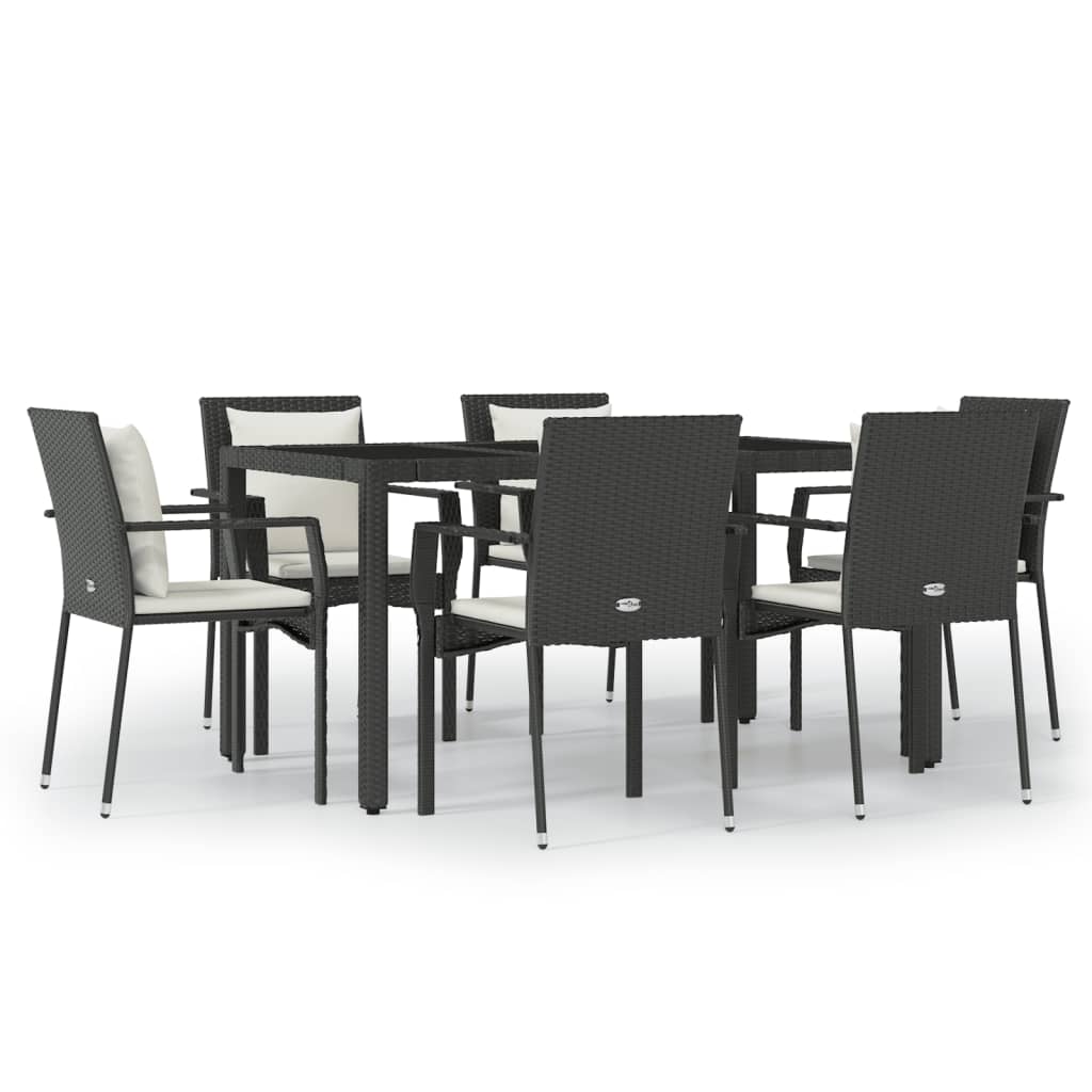 vidaXL Set mobilier de grădină cu perne, 7 piese, negru, poliratan vidaXL Set mobilier de grădină cu perne, 7 piese, negru, poliratan