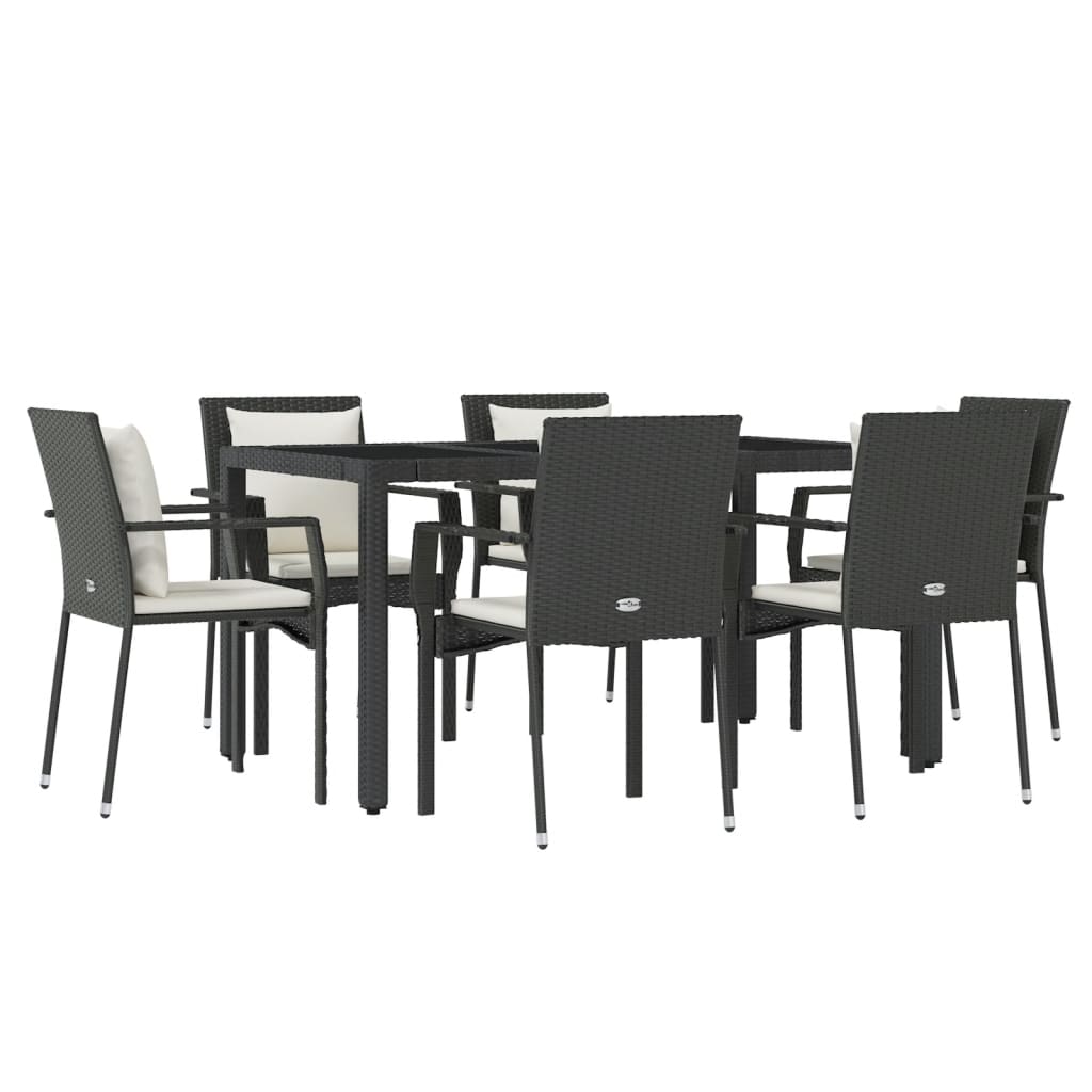 vidaXL Set mobilier de grădină cu perne, 7 piese, negru, poliratan vidaXL Set mobilier de grădină cu perne, 7 piese, negru, poliratan