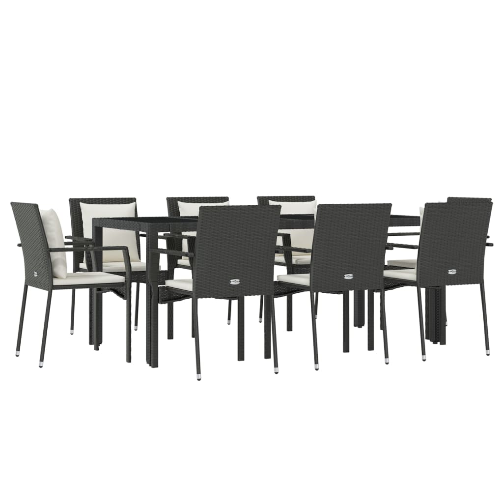 vidaXL Set mobilier de grădină cu perne, 9 piese, negru, poliratan vidaXL Set mobilier de grădină cu perne, 9 piese, negru, poliratan