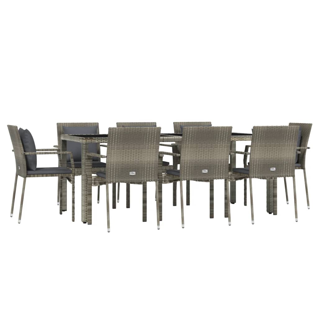 vidaXL Set mobilier grădină cu perne, 9 piese, gri, poliratan vidaXL Set mobilier grădină cu perne, 9 piese, gri, poliratan