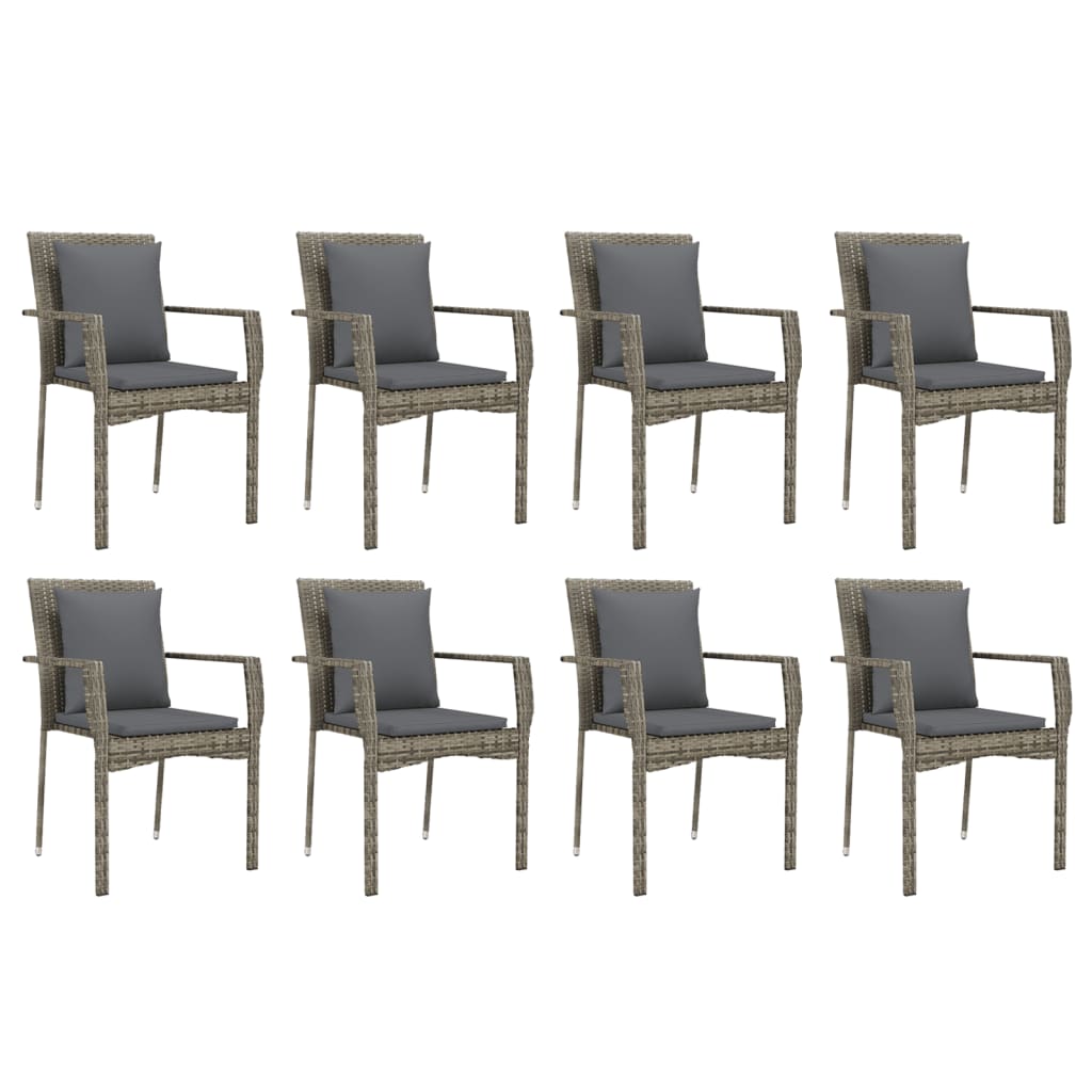 vidaXL Set mobilier grădină cu perne, 9 piese, gri, poliratan vidaXL Set mobilier grădină cu perne, 9 piese, gri, poliratan