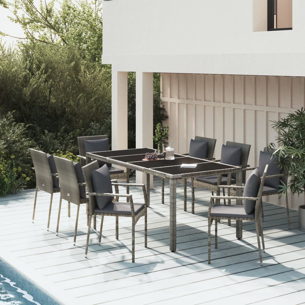 vidaXL Set mobilier grădină cu perne, 9 piese, gri, poliratan vidaXL Set mobilier grădină cu perne, 9 piese, gri, poliratan