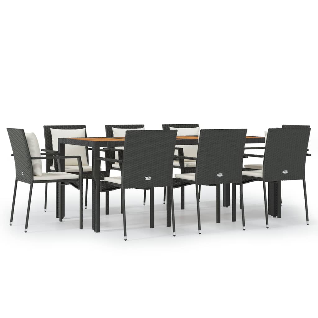vidaXL Set mobilier de grădină cu perne, 9 piese, negru, poliratan vidaXL Set mobilier de grădină cu perne, 9 piese, negru, poliratan