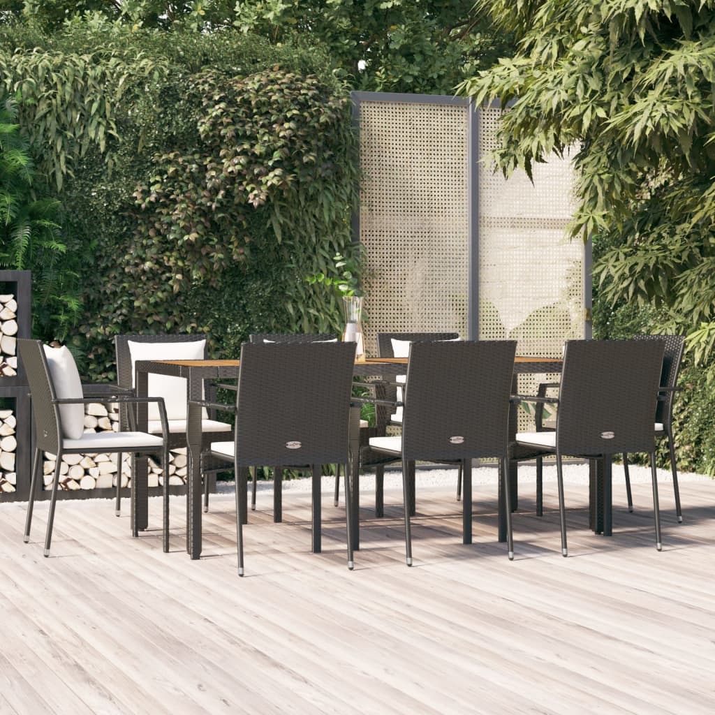 vidaXL Set mobilier de grădină cu perne, 9 piese, negru, poliratan vidaXL Set mobilier de grădină cu perne, 9 piese, negru, poliratan
