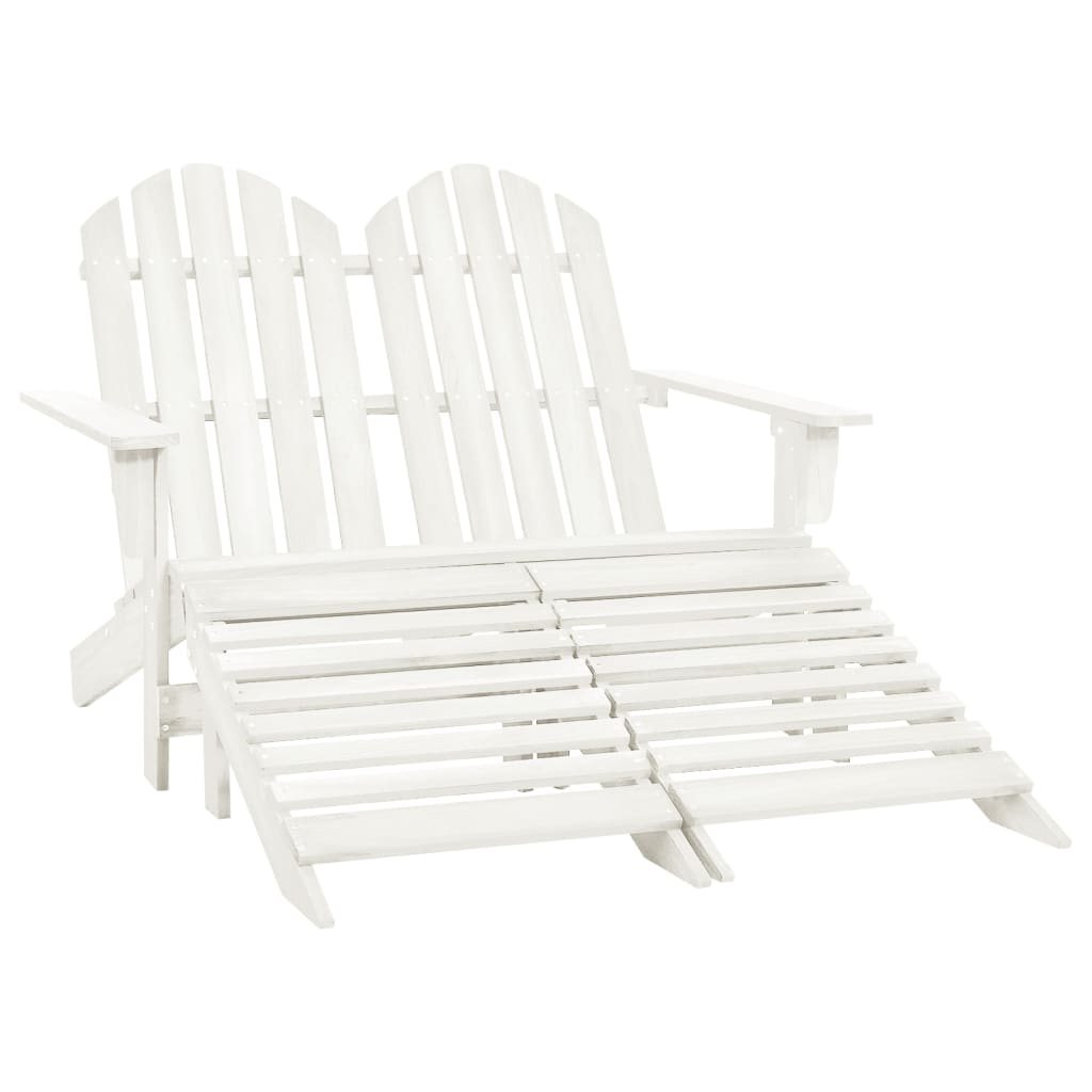 vidaXL Scaun grădină Adirondack cu 2 locuri & otoman alb, lemn de brad vidaXL Scaun grădină Adirondack cu 2 locuri & otoman alb, lemn de brad