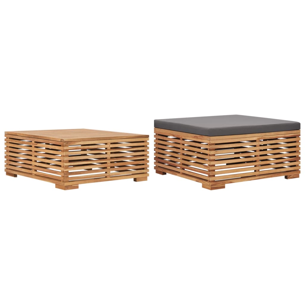 vidaXL Set masă grădină și taburet, pernă gri închis, lemn masiv tec vidaXL Set masă grădină și taburet, pernă gri închis, lemn masiv tec