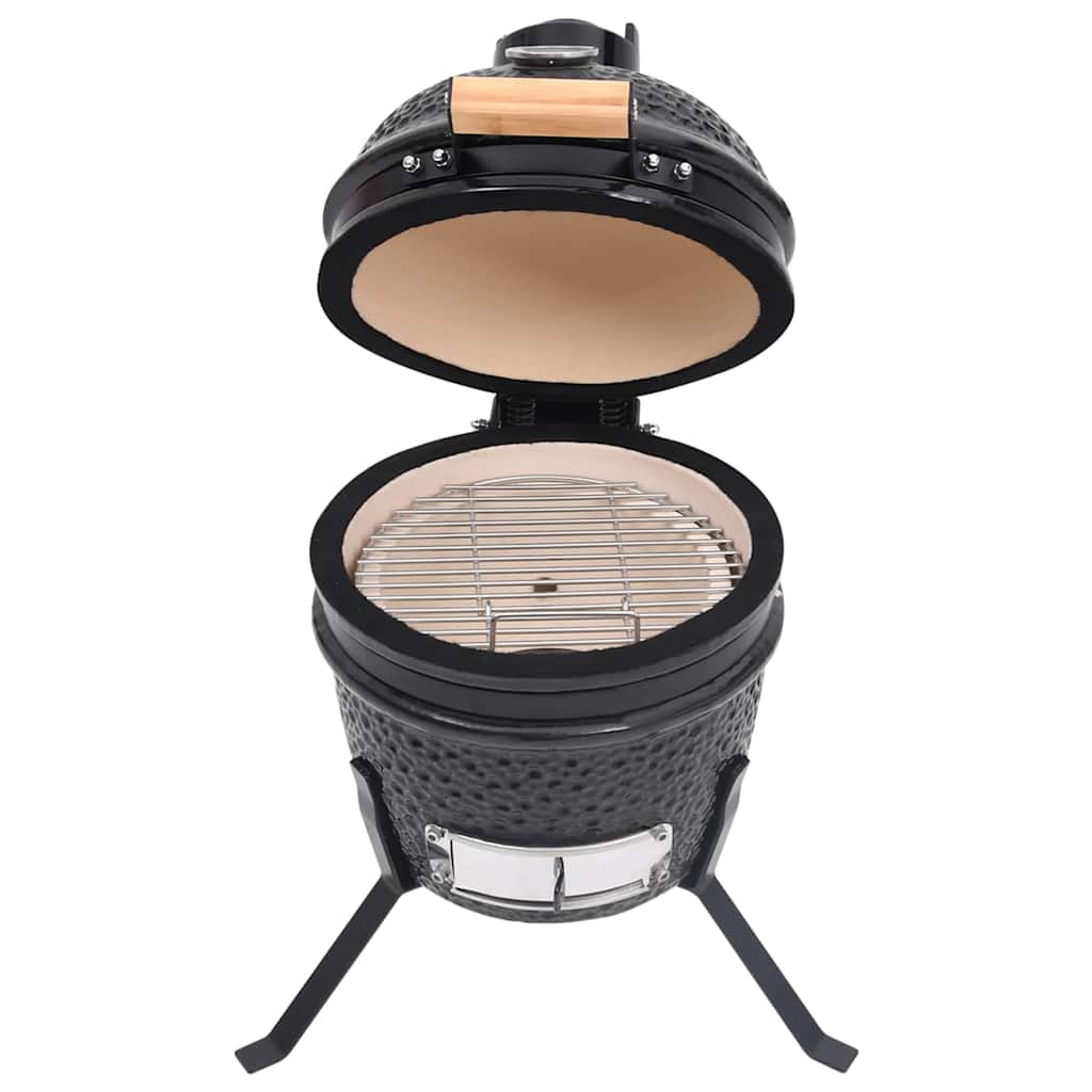 vidaXL Grătar cu afumătoare 2-în-1 Kamado, negru, 56 cm, ceramică