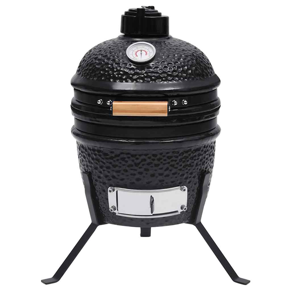 vidaXL Grătar cu afumătoare 2-în-1 Kamado, negru, 56 cm, ceramică