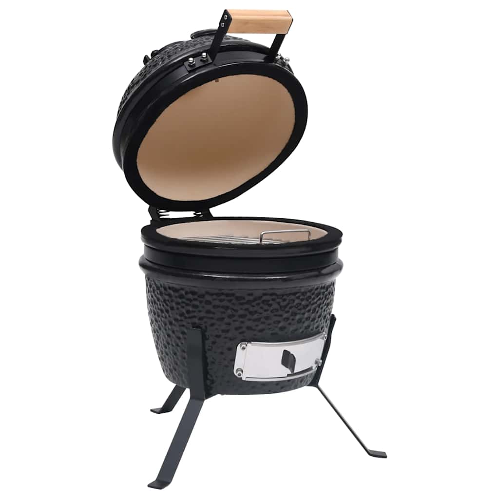vidaXL Grătar cu afumătoare 2-în-1 Kamado, negru, 56 cm, ceramică