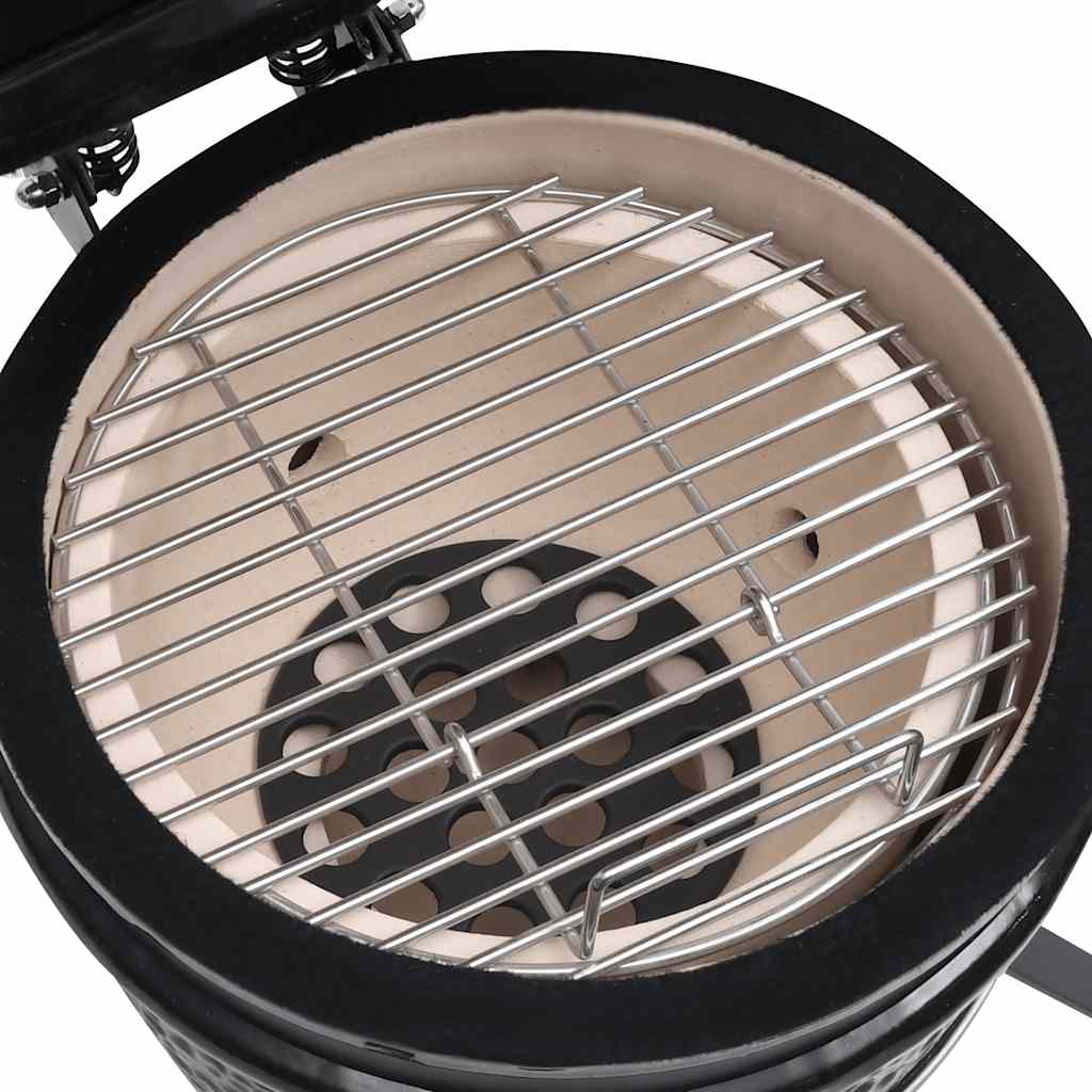 vidaXL Grătar cu afumătoare 2-în-1 Kamado, negru, 56 cm, ceramică