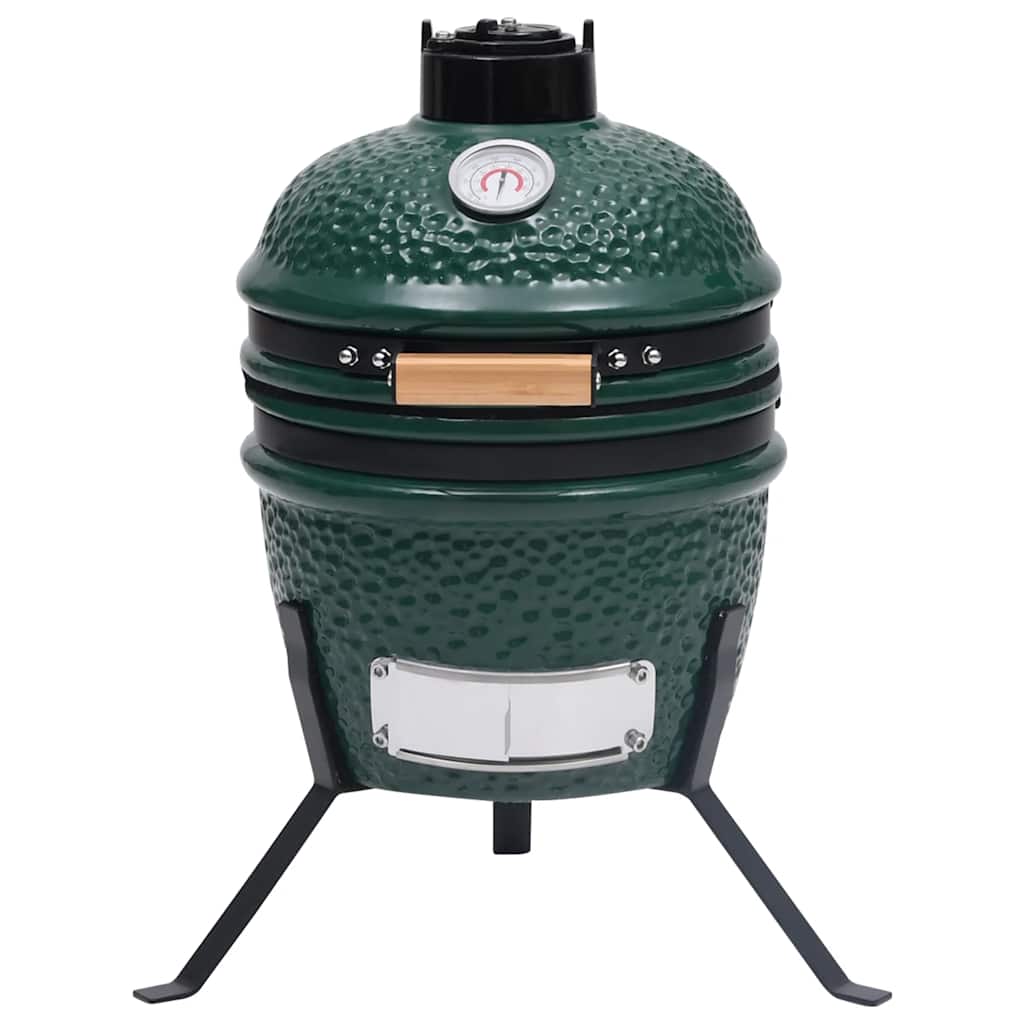 vidaXL Grătar cu afumătoare 2-în-1 Kamado, verde, 56 cm, ceramică