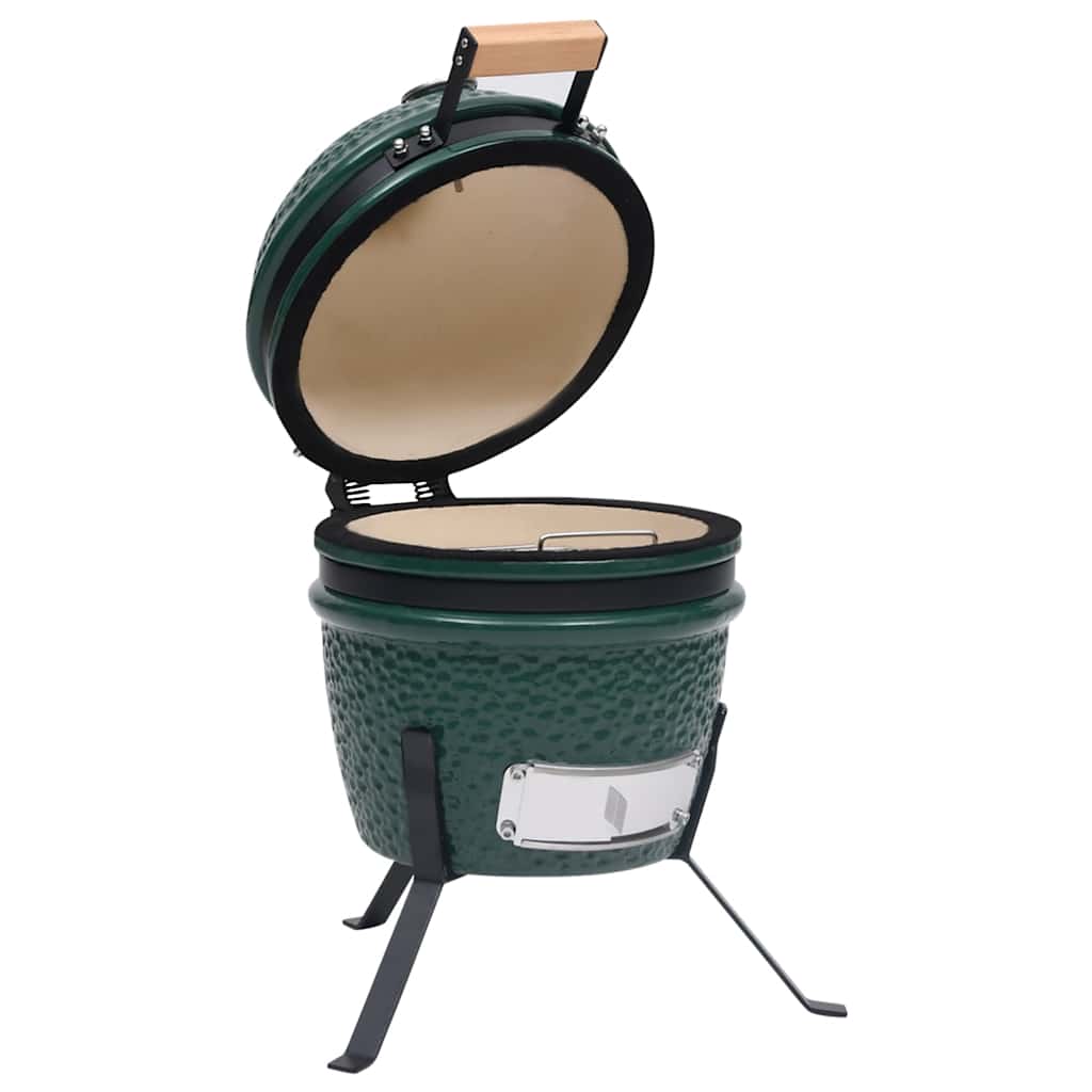 vidaXL Grătar cu afumătoare 2-în-1 Kamado, verde, 56 cm, ceramică