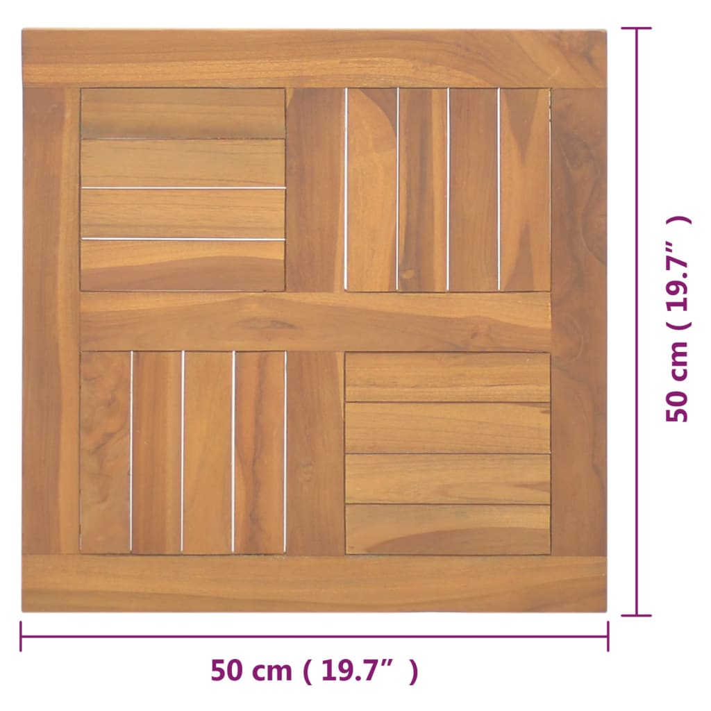 vidaXL Blat de masă, 50x50x2,5 cm, lemn masiv de tec, pătrat