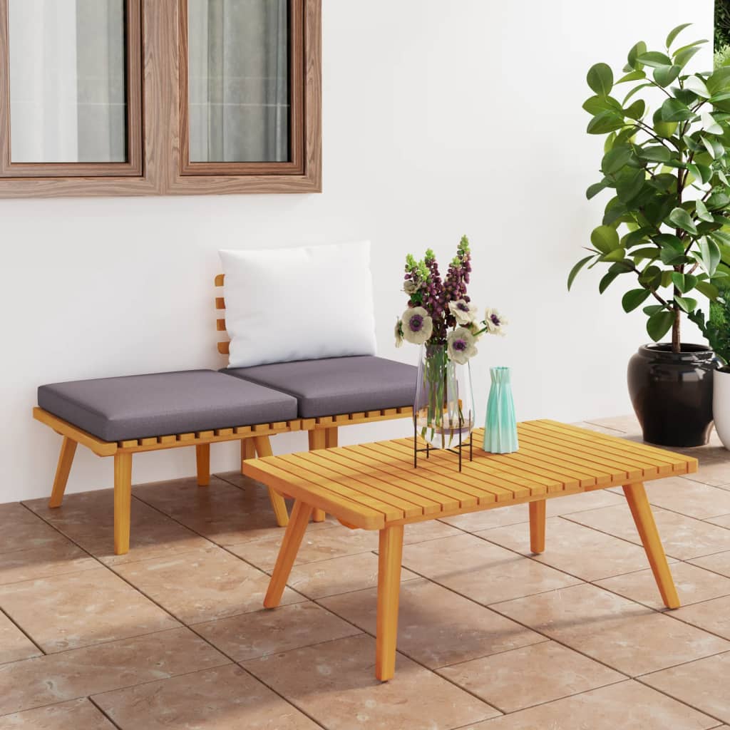 vidaXL Set mobilier de grădină cu perne, 3 piese, lemn masiv acacia vidaXL Set mobilier de grădină cu perne, 3 piese, lemn masiv acacia