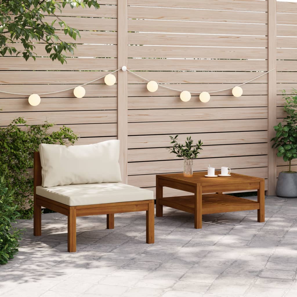 vidaXL Set canapea grădină perne alb crem, 2 piese, lemn masiv acacia vidaXL Set canapea grădină perne alb crem, 2 piese, lemn masiv acacia