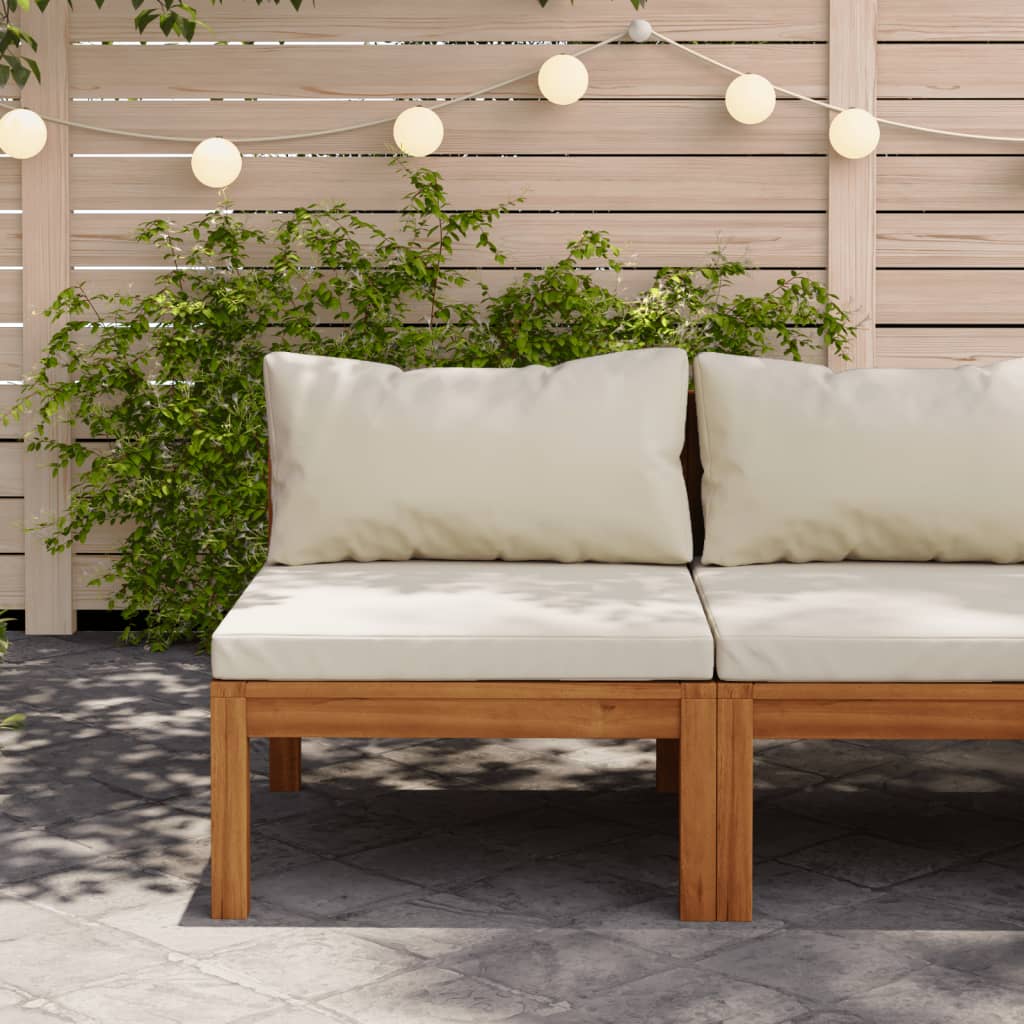 vidaXL Canapea de mijloc modulară cu perne alb crem, lemn de acacia vidaXL Canapea de mijloc modulară cu perne alb crem, lemn de acacia
