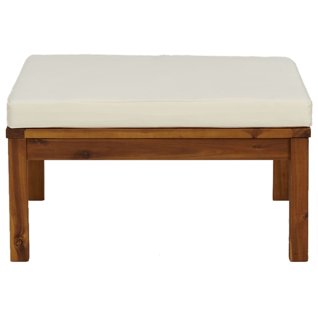 vidaXL Taburet de picioare, pernă alb crem, lemn masiv de acacia