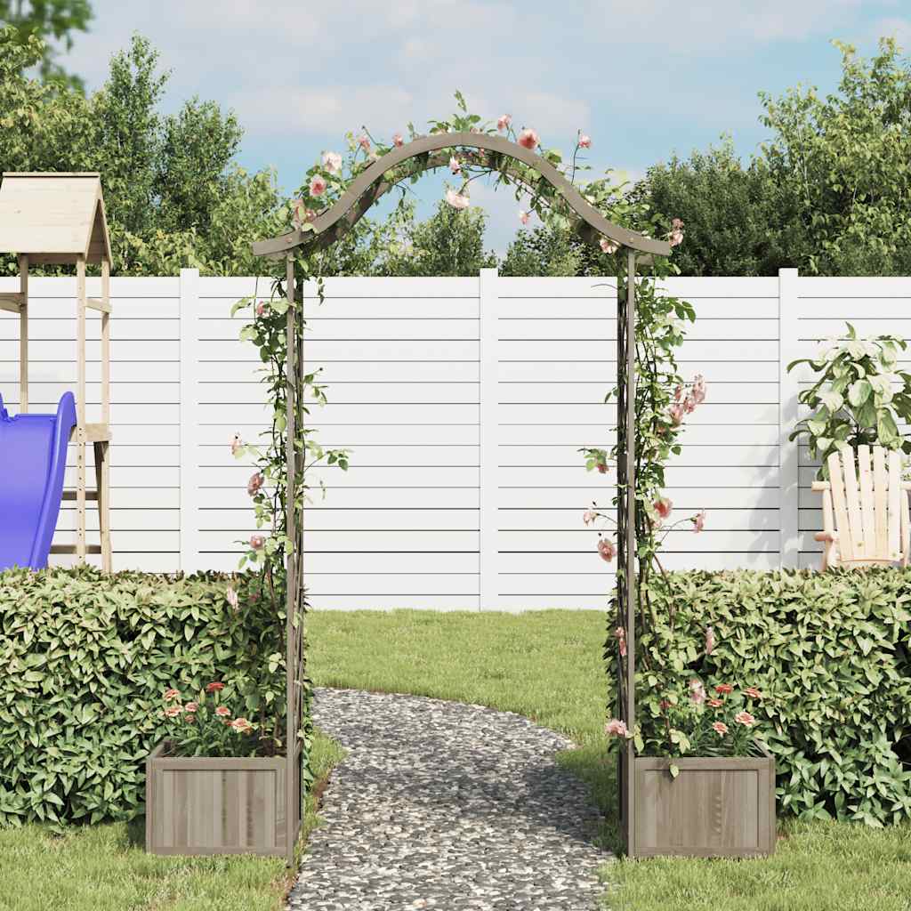 vidaXL Pergolă de grădină cu jardinieră, gri, lemn masiv de brad vidaXL Pergolă de grădină cu jardinieră, gri, lemn masiv de brad