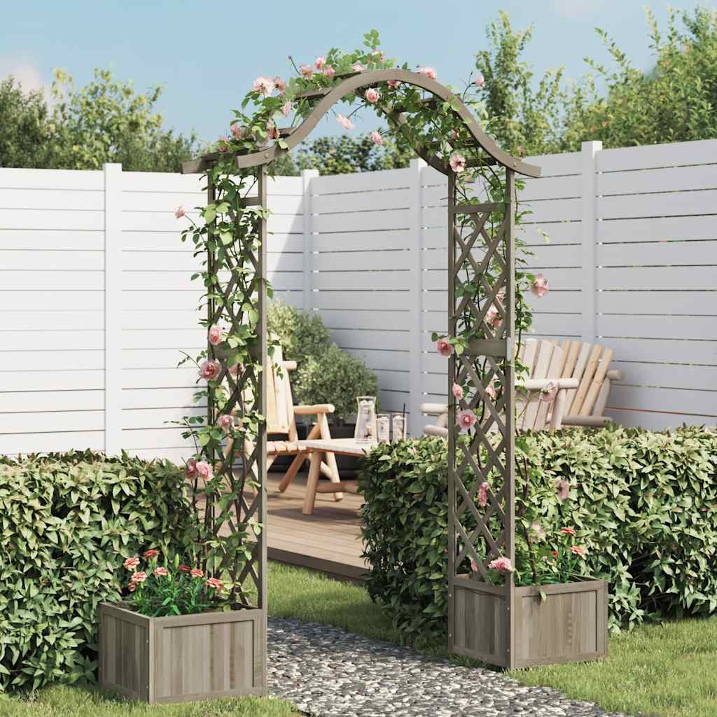 vidaXL Pergolă de grădină cu jardinieră, gri, lemn masiv de brad vidaXL Pergolă de grădină cu jardinieră, gri, lemn masiv de brad