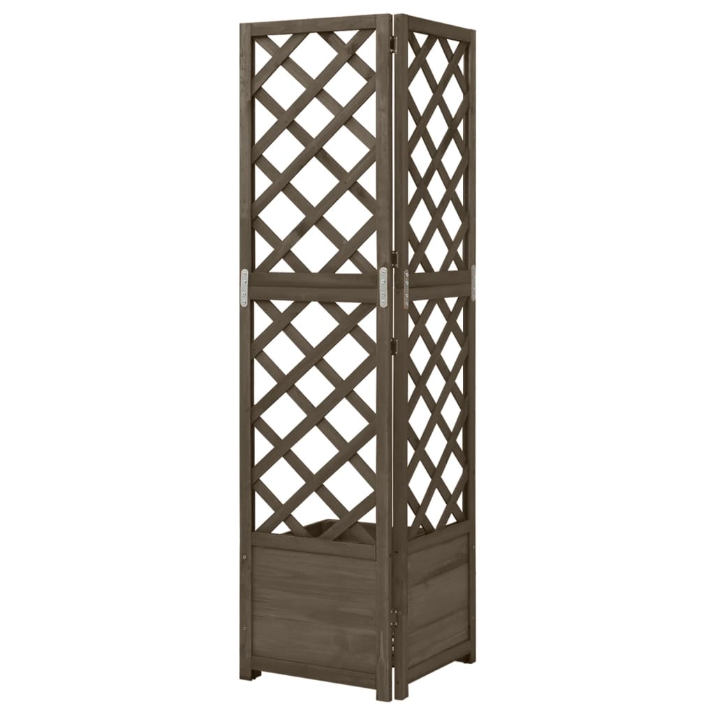 vidaXL Jardinieră colț cu spalier, gri, 40x40x150 cm, lemn masiv brad