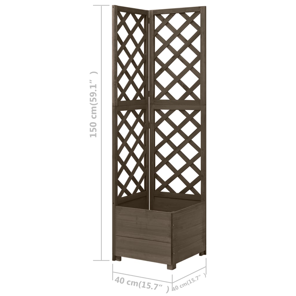 vidaXL Jardinieră colț cu spalier, gri, 40x40x150 cm, lemn masiv brad
