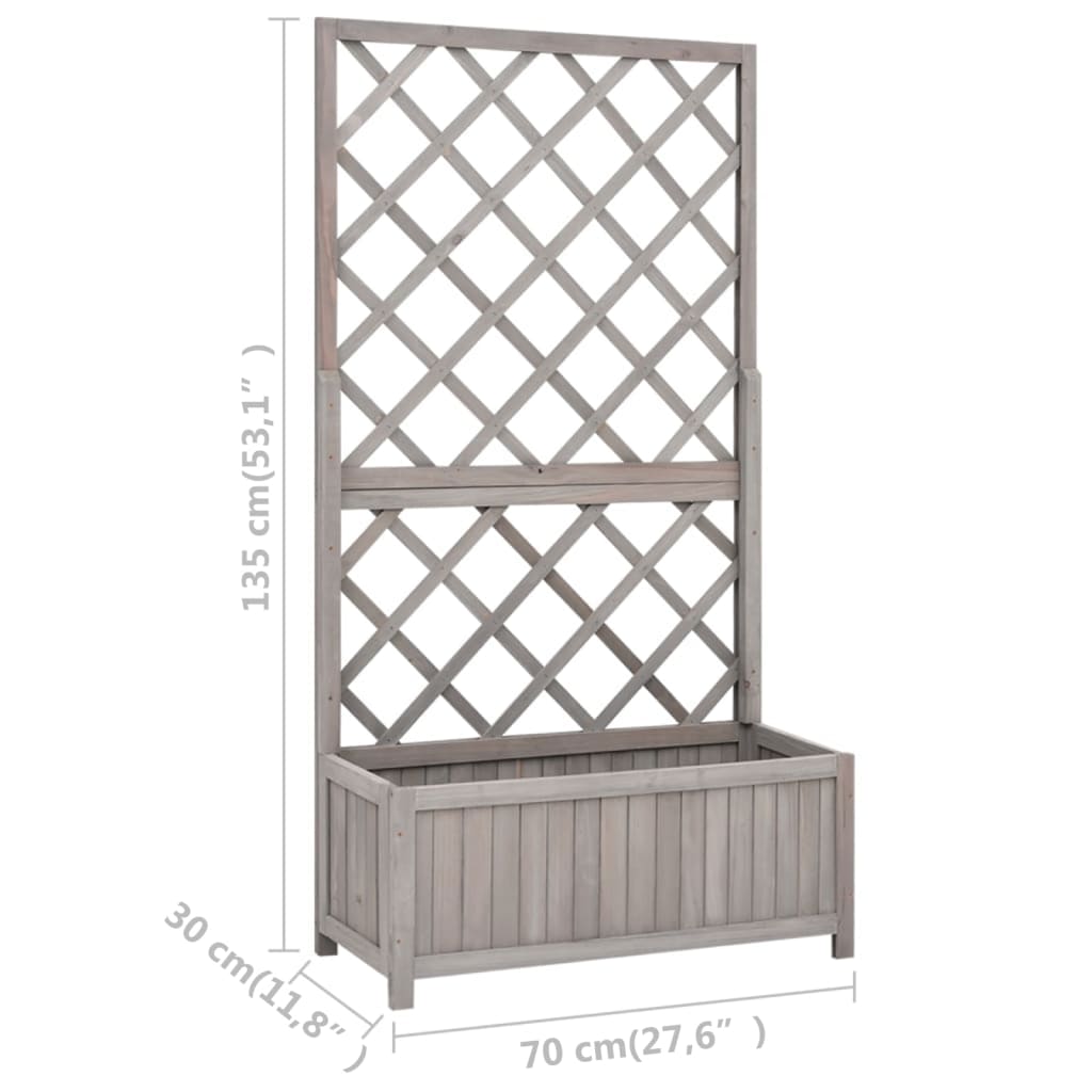 vidaXL Jardinieră colț cu spalier, gri, 70x30x135 cm, lemn masiv brad