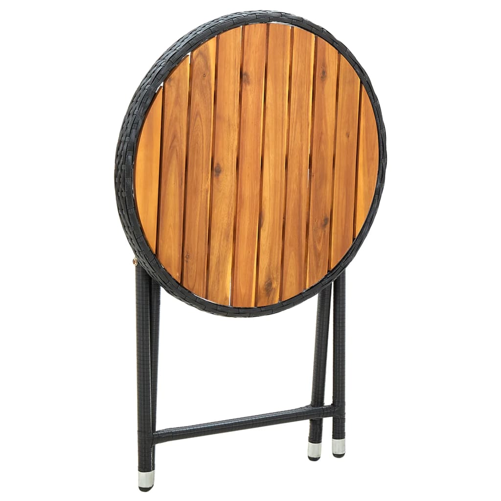 vidaXL Masă de ceai, negru, 60 cm, poliratan și lemn masiv de acacia