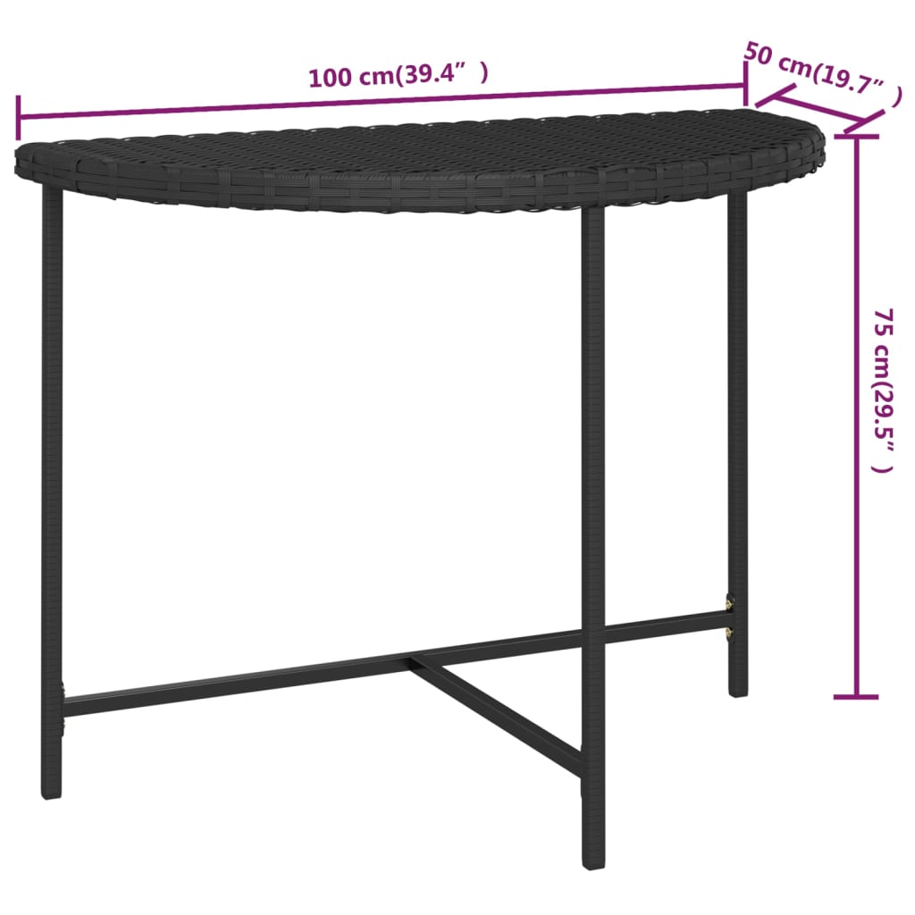 vidaXL Masă de grădină, negru, 100x50x75 cm, poliratan vidaXL Masă de grădină, negru, 100x50x75 cm, poliratan