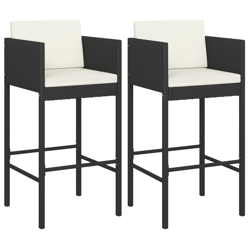 vidaXL Scaune de bar cu perne, 2 buc., negru, poliratan vidaXL Scaune de bar cu perne, 2 buc., negru, poliratan