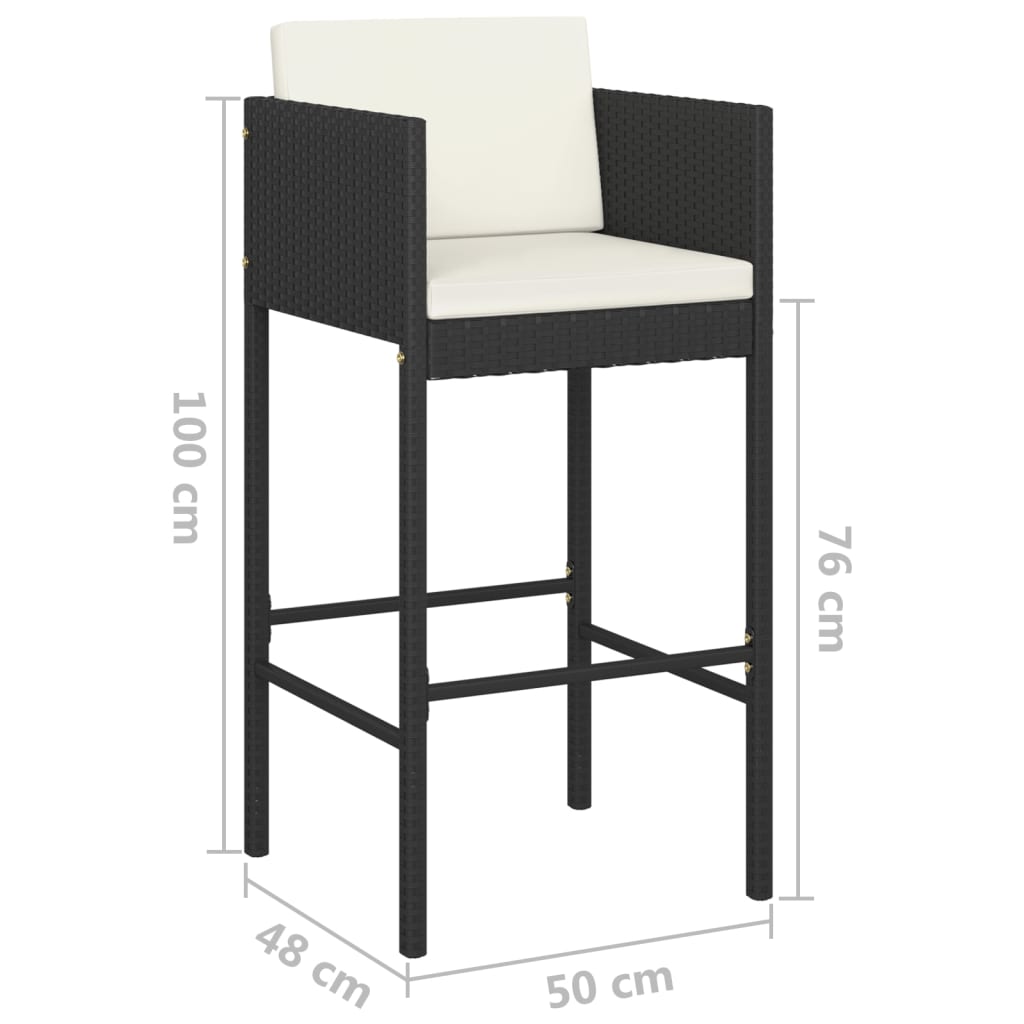 vidaXL Scaune de bar cu perne, 2 buc., negru, poliratan vidaXL Scaune de bar cu perne, 2 buc., negru, poliratan