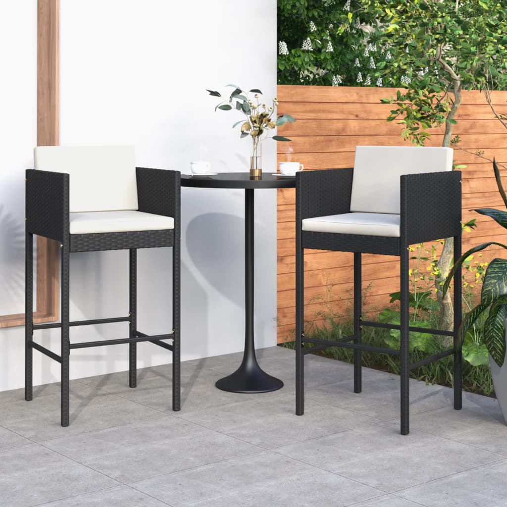 vidaXL Scaune de bar cu perne, 2 buc., negru, poliratan vidaXL Scaune de bar cu perne, 2 buc., negru, poliratan