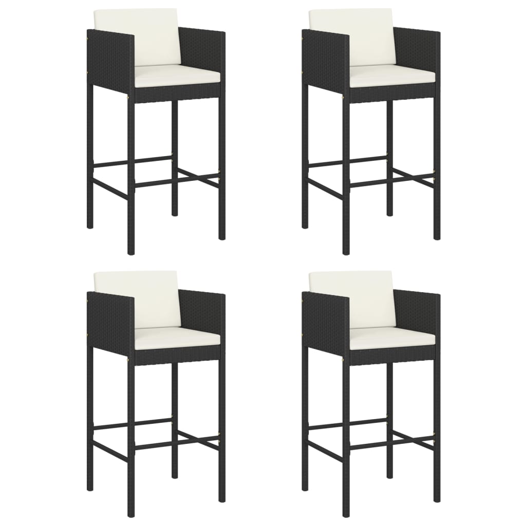 vidaXL Scaune de bar cu perne, 4 buc., negru, poliratan vidaXL Scaune de bar cu perne, 4 buc., negru, poliratan
