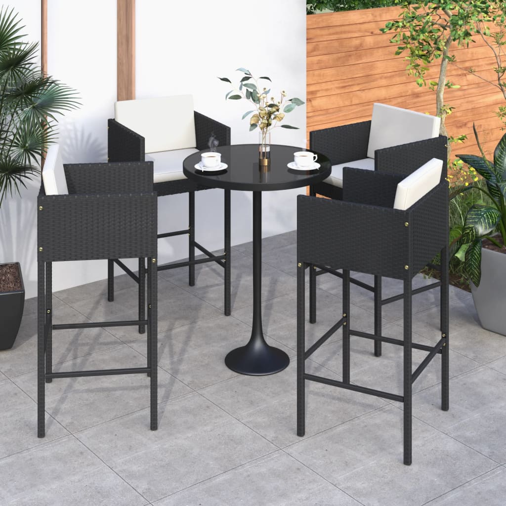 vidaXL Scaune de bar cu perne, 4 buc., negru, poliratan vidaXL Scaune de bar cu perne, 4 buc., negru, poliratan
