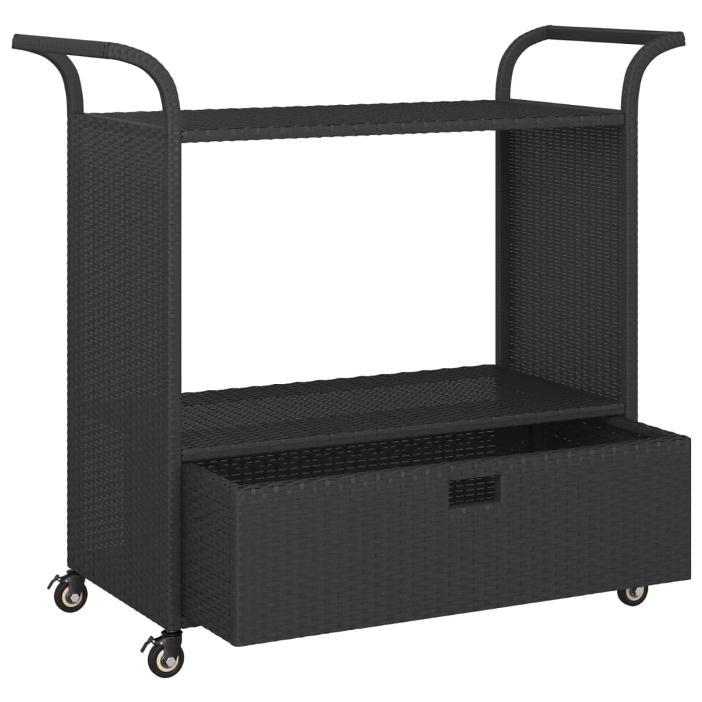 vidaXL Cărucior de bar cu sertar, negru, 100x45x97 cm, poliratan