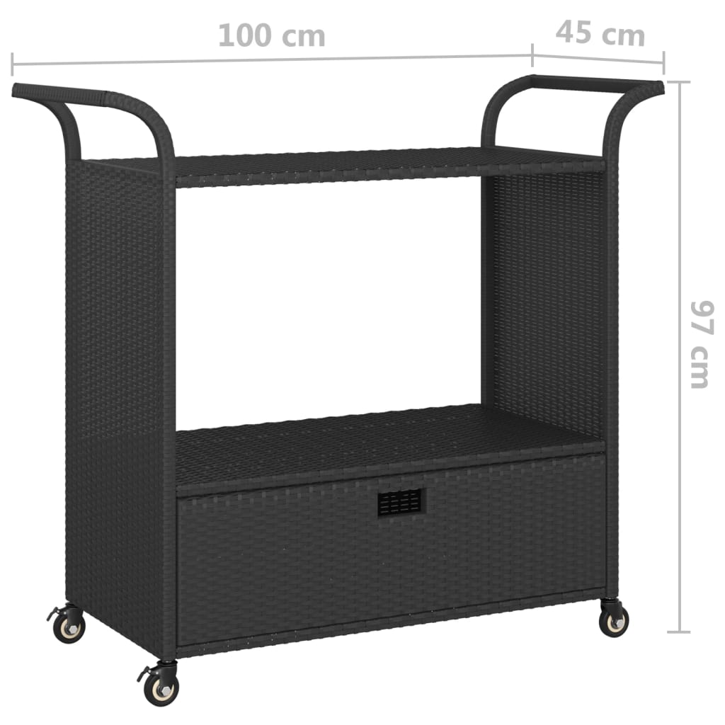 vidaXL Cărucior de bar cu sertar, negru, 100x45x97 cm, poliratan