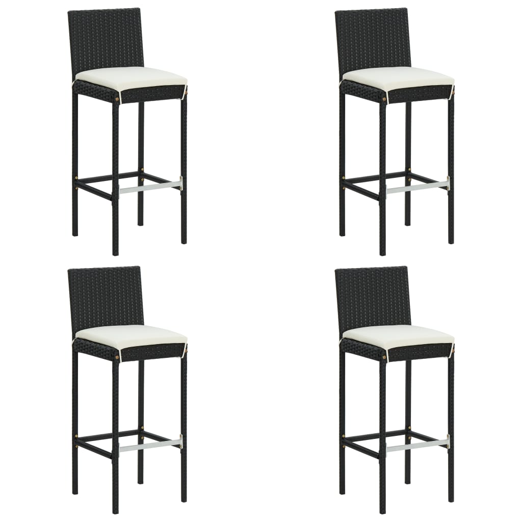 vidaXL Scaune de bar pentru grădină, cu perne, 4 buc. negru, poliratan vidaXL Scaune de bar pentru grădină, cu perne, 4 buc. negru, poliratan