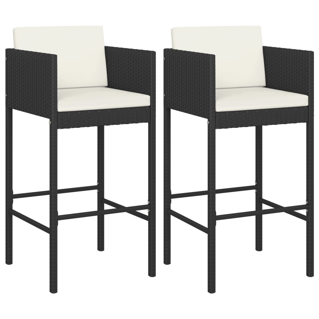 vidaXL Scaune de bar cu perne, 2 buc., negru, poliratan vidaXL Scaune de bar cu perne, 2 buc., negru, poliratan