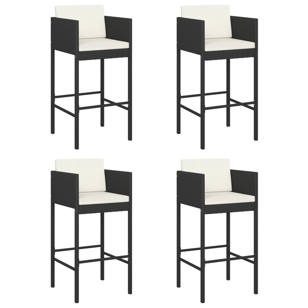 vidaXL Scaune de bar cu perne, 4 buc., negru, poliratan vidaXL Scaune de bar cu perne, 4 buc., negru, poliratan