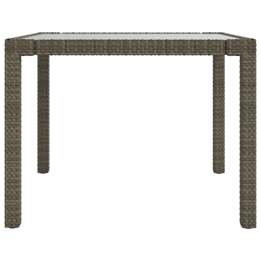 vidaXL Masă grădină, gri, 90x90x75 cm, sticlă securizată și poliratan
