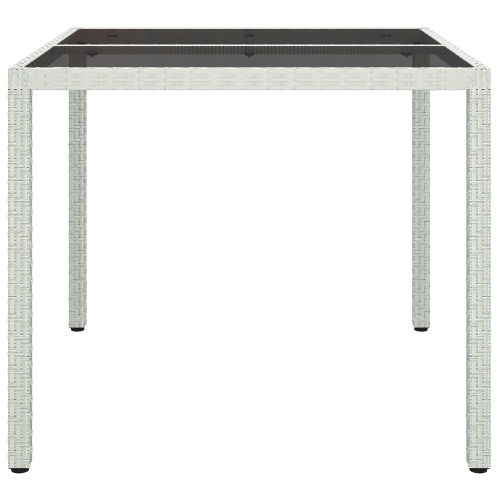 vidaXL Masă grădină, alb, 90x90x75 cm, sticlă securizată și poliratan