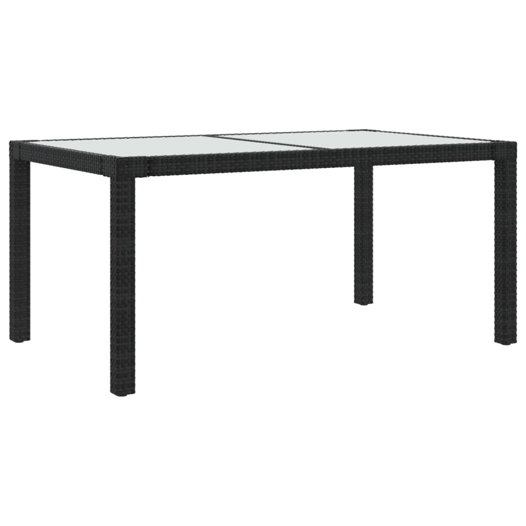 vidaXL Masă grădină, negru, 150x90x75 cm sticlă securizată & poliratan