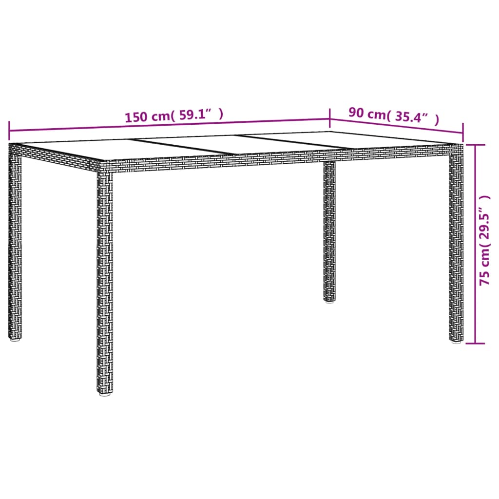 vidaXL Masă de grădină bej 150x90x75 cm sticlă securizată & poliratan vidaXL Masă de grădină bej 150x90x75 cm sticlă securizată & poliratan
