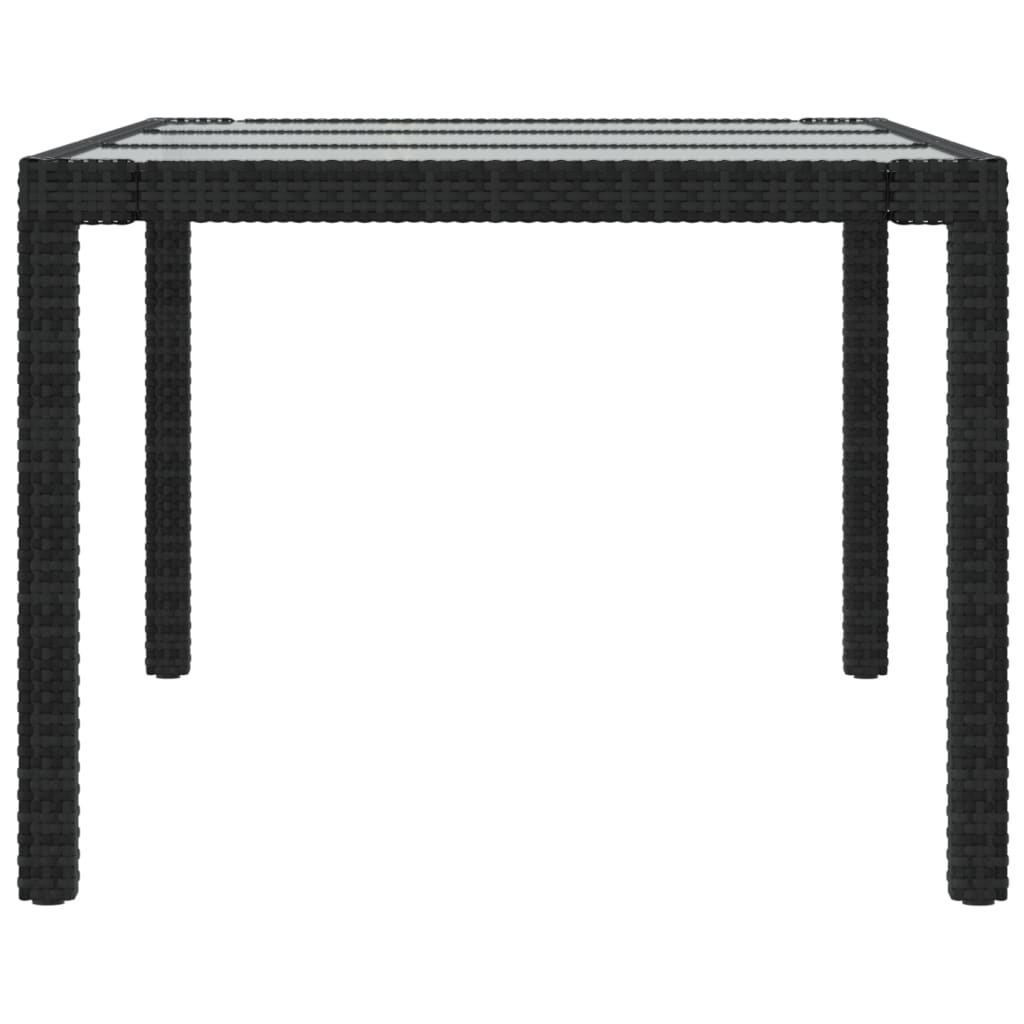 vidaXL Masă de grădină,negru,190x90x75cm sticlă securizată & poliratan